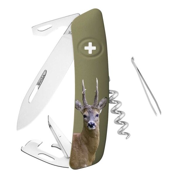 Swiza D05 Rehbock olivgrün – Jagd-Taschenmesser mit Rehbock-Motiv