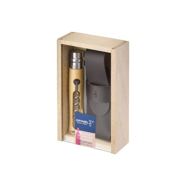 Opinel No 10 mit Korkenzieher und Flaschenöffner in Holzbox, Buchenholz bei Survivalfreunde.de