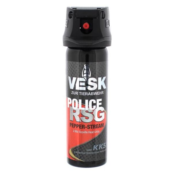 VESK RSG POLICE Pfefferspray 63 ml Weitstrahl mit Federdeckelkappe und Pepper-Stream-Aufdruck