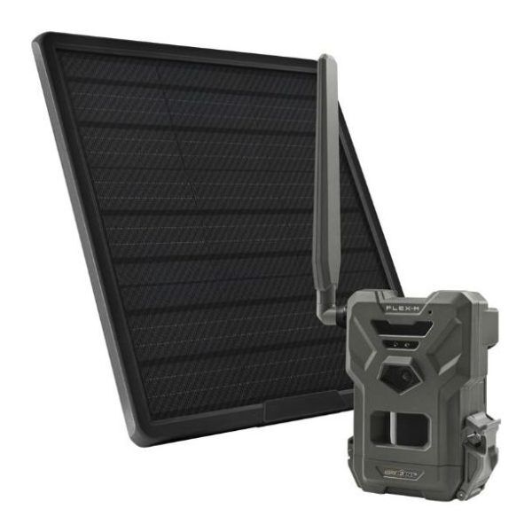 SPYPOINT FLEX-M Solar Bundle – Wildkamera mit Solarpanel von schräg hinten