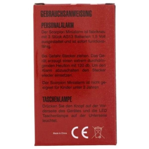 Gebrauchsanweisung Scorpion Mini Personalalarm 120 dB – Personalalarm und Taschenlampe