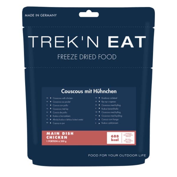Trek’n Eat Couscous mit Hühnchen im leichten Standbeutel – Outdoor-Fertiggericht für Trekking und Camping.