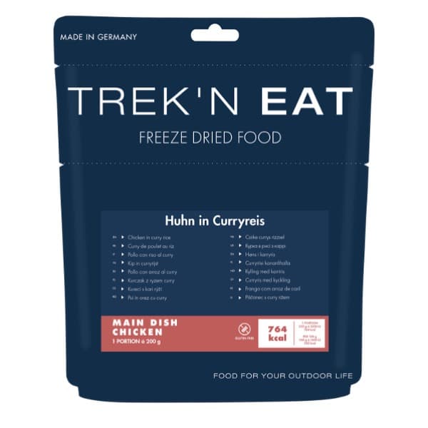 Trek’n Eat Huhn in Curryreis – Outdoor-Fertiggericht mit zartem Huhn, aromatischem Curryreis und fruchtigen Akzenten in leichter Trekkingpackung
