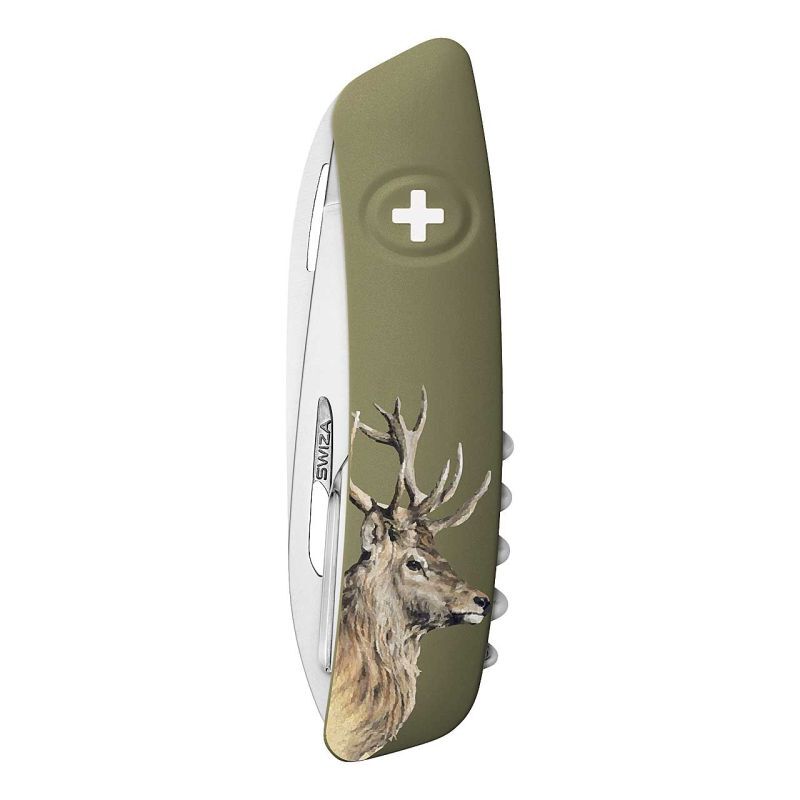 Swiza D05 Hirsch olivgrün – Jagd-Taschenmesser mit Hirsch-Motiv geschlossen
